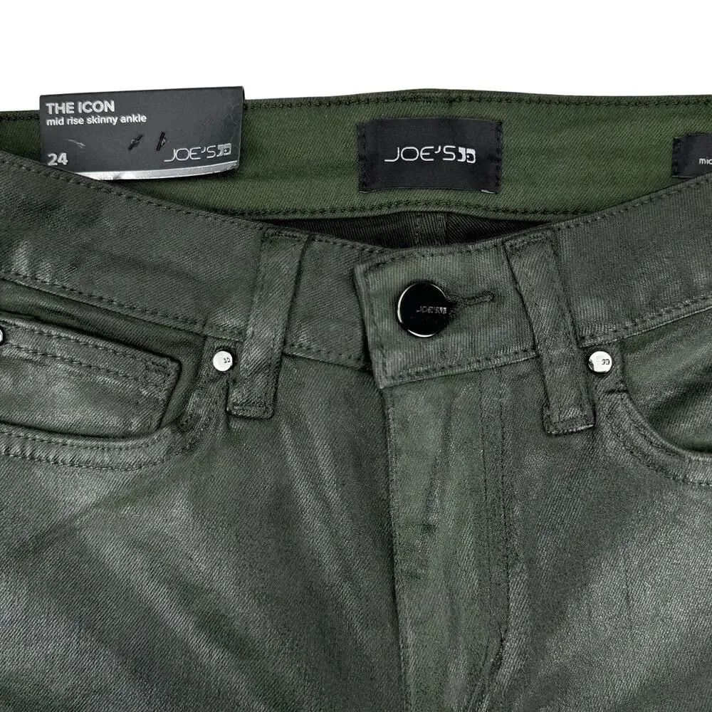 NWT JOE'S JEANS The Icon Mid Rise Skinny Ankle Sz 24 Green Coated Laser Camo - Picture 6 of 8